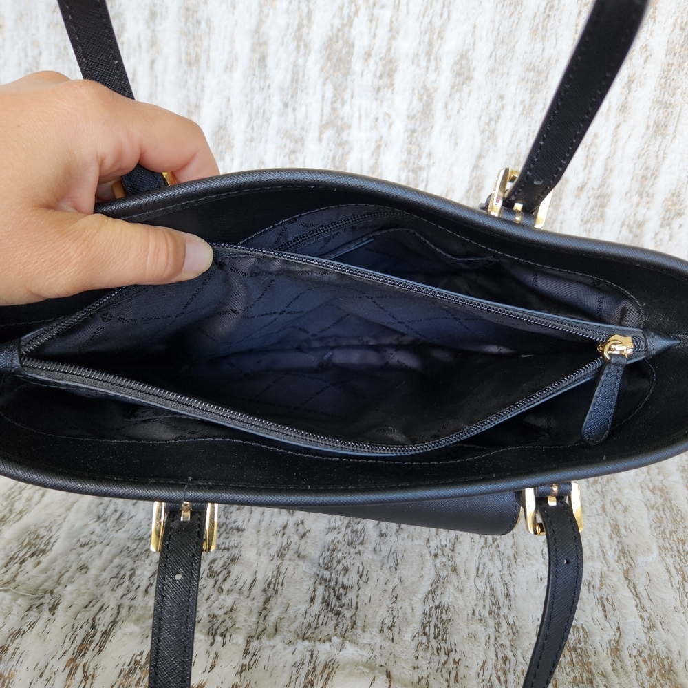 Michael Kors "Saffiano Frame" Jet Set Medium Tote Purse Black Leather Authentic - Picture 9 of 15